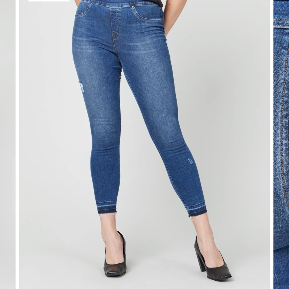 Spanx distressed ankle skinny jeans in medium wash
